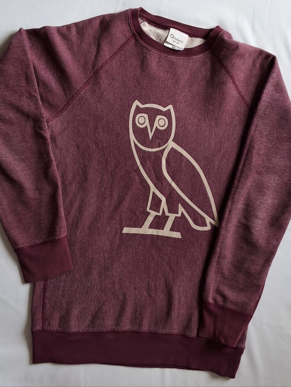RARE-OVO October's Very Own Owl Sweatshirt XS Burgundy 100% Cotton